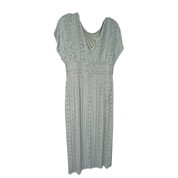 Mac Duggal NWT Beaded Cap Sleeve Empire Waist Sheath Midi Dress in Sage Size 6 - Picture 4 of 8